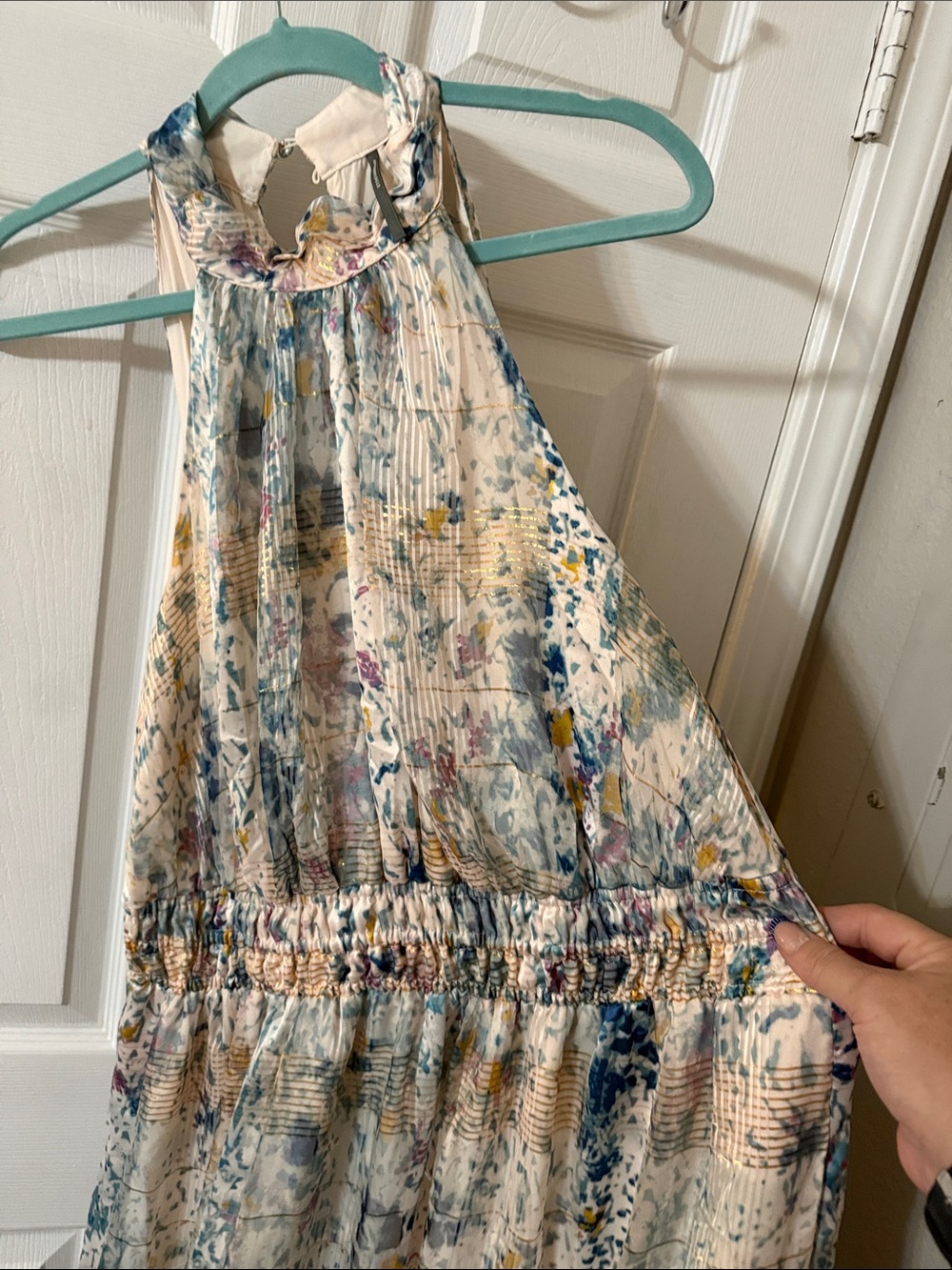 Anthropologie High-Neck Floral Maxi Dress in Blue and Cream NWT - Picture 5 of 10